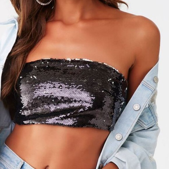 Forever 21 Sequin Cropped Tube Top NWT - Picture 1 of 5